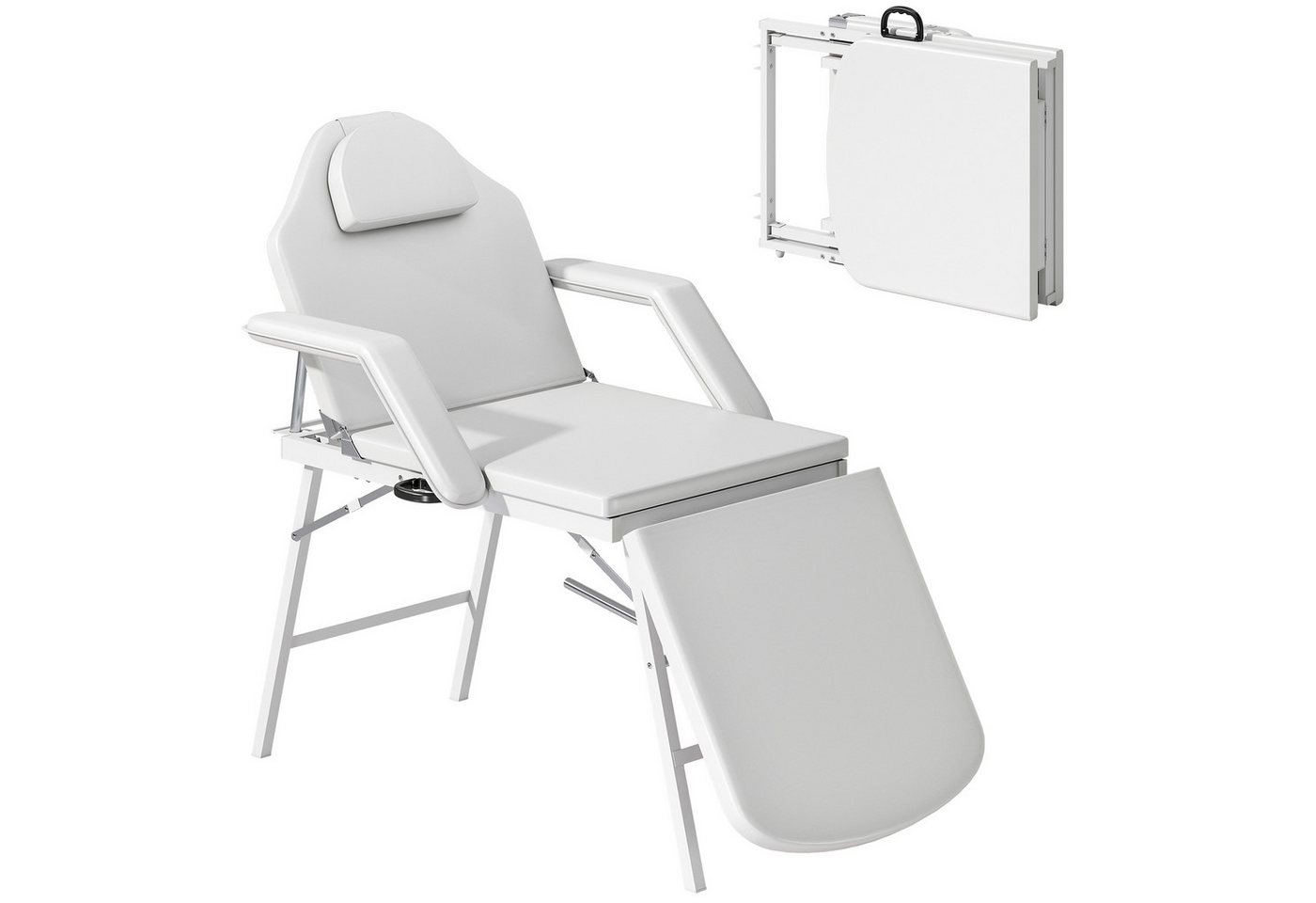 HOMCOM Massageliege Tragbarer Massagetisch (Massagebett, 1-St., Klappbare Bank), abnehmbare Kopfstütze, Armlehnen, verstellbare Rückenlehne, Weiß von HOMCOM