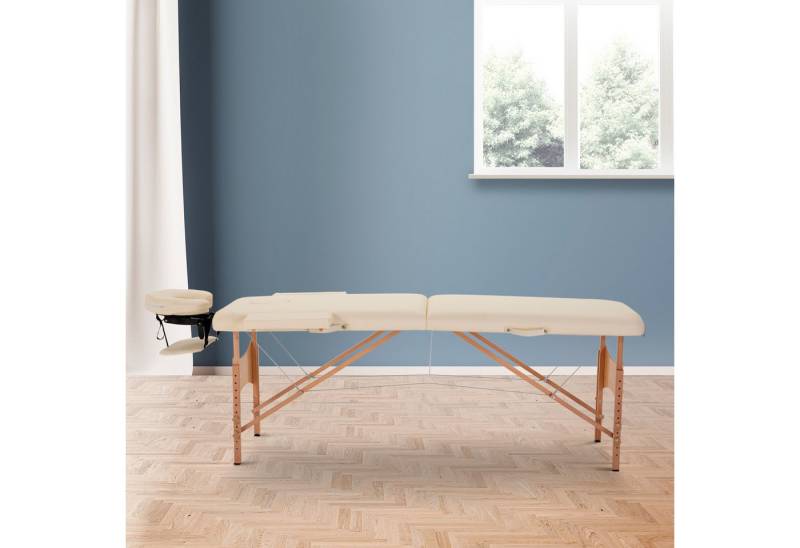 HOMCOM Massageliege mit Kopfstütze (Massagebank, 1-St., Massagebett), klappbare höhenverstellbarer für Spa, Salon, Kunstleder, Holz, Weiß von HOMCOM