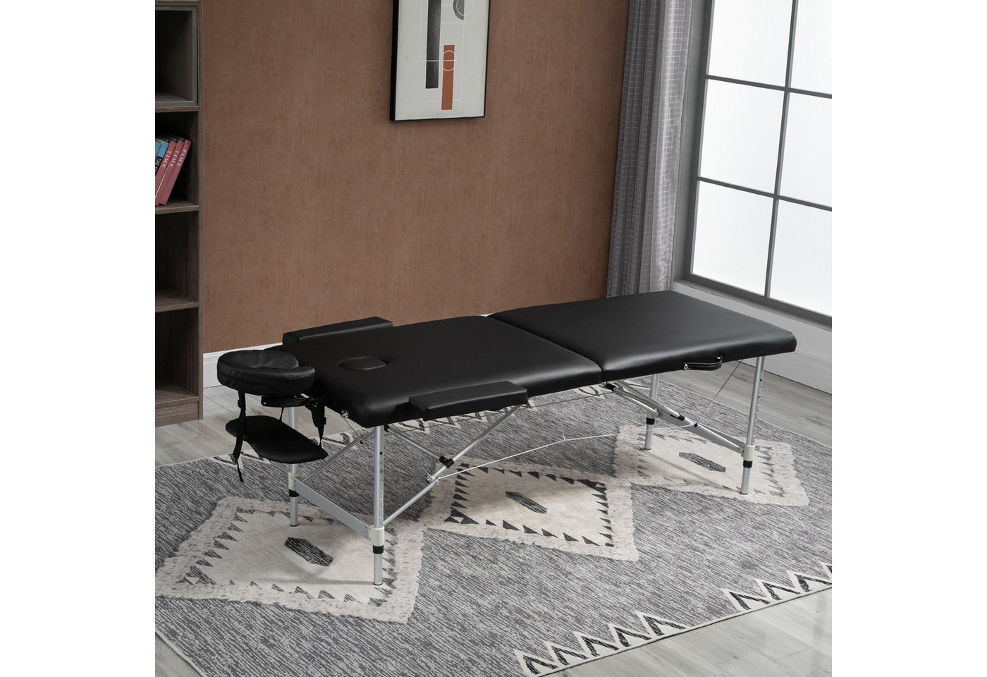 HOMCOM Massageliege mit Kunstleder-Bezug, Kopfstütze, Armlehnen, Tasche (2 Zonen klappbarer Massagetisch, 1-St., höhenverstellbare Massagebank), 90cm Breit bis 225 kg belastbar, Schwarz von HOMCOM