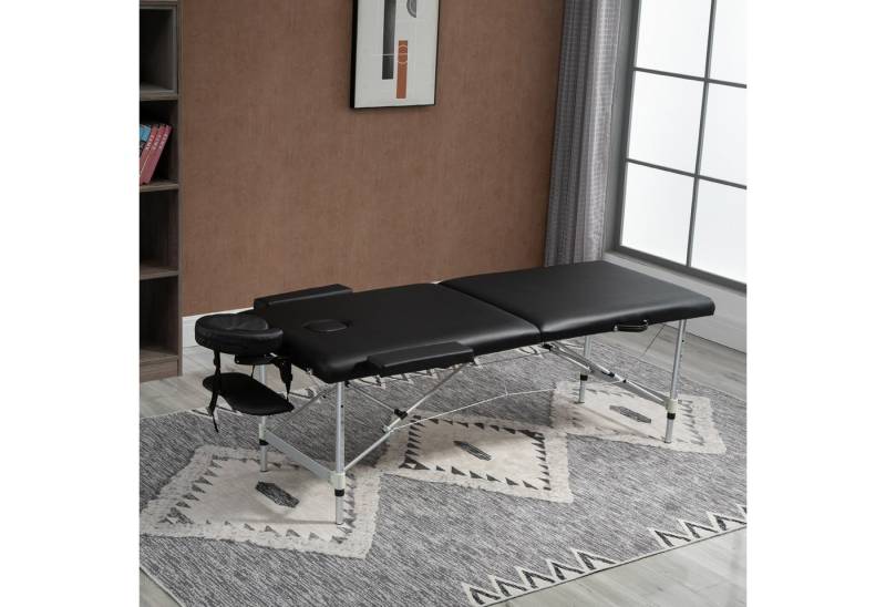 HOMCOM Massageliege mit Kunstleder-Bezug, Kopfstütze, Armlehnen, Tasche (2 Zonen klappbarer Massagetisch, 1-St., höhenverstellbare Massagebank), 90cm Breit bis 225 kg belastbar, Schwarz von HOMCOM