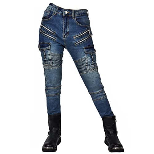 HOMDECR Damen Slim Fit Motorrad Jeans Mit Protektoren Knie Und Hüftprotektoren Stretch Slim Fit Denim Motorradhose Cargo Motorradjeans Schutzhose Biker Pants (Blau,XS) von HOMDECR