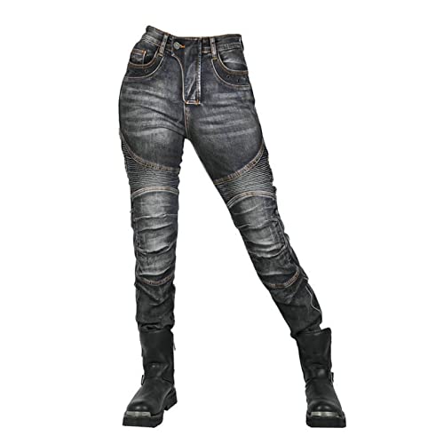 HOMDECR Damen Slim Fit Motorrad Jeans Mit Protektoren Knie Und Hüftprotektoren Stretch Slim Fit Denim Motorradhose Cargo Motorradjeans Schutzhose Biker Pants (Schwarz,L) von HOMDECR