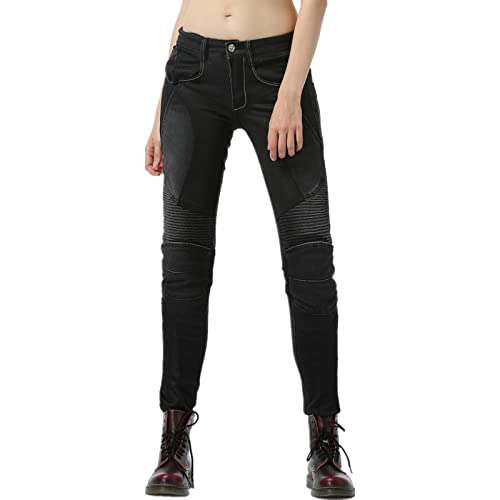 HOMDECR Damen Slim Fit Motorrad Jeans Mit Protektoren Knie Und Hüftprotektoren Stretch Slim Fit Denim Motorradhose Cargo Motorradjeans Schutzhose Biker Pants (Schwarz,L) von HOMDECR