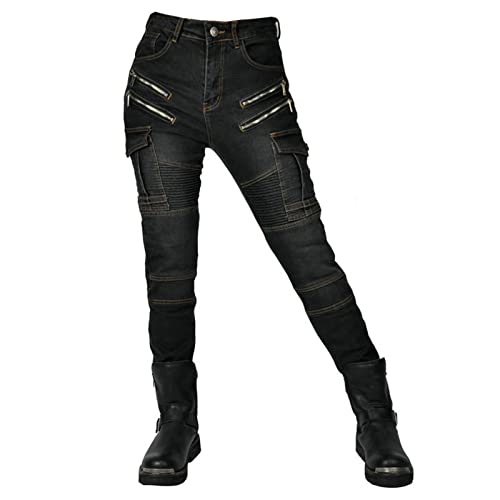 HOMDECR Damen Slim Fit Motorrad Jeans Mit Protektoren Knie Und Hüftprotektoren Stretch Slim Fit Denim Motorradhose Cargo Motorradjeans Schutzhose Biker Pants (Schwarz,M) von HOMDECR