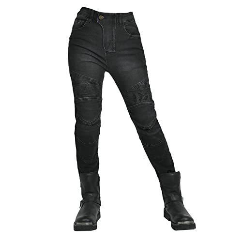 HOMDECR Damen Slim Fit Motorrad Jeans Mit Protektoren Knie Und Hüftprotektoren Stretch Slim Fit Denim Motorradhose Cargo Motorradjeans Schutzhose Biker Pants (Schwarz,M) von HOMDECR