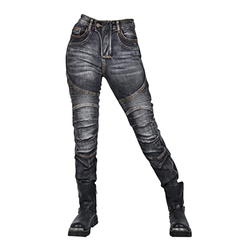 HOMDECR Damen Slim Fit Motorrad Jeans Mit Protektoren Knie Und Hüftprotektoren Stretch Slim Fit Denim Motorradhose Cargo Motorradjeans Schutzhose Biker Pants (Schwarz,M) von HOMDECR