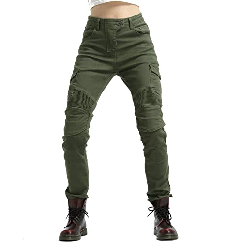 HOMDECR Damen Slim Fit Motorrad Jeans mit Protektoren Knie Und Hüftprotektoren Stretch Slim Fit Denim Motorradhose Cargo Motorradjeans Schutzhose Biker Pants (Green,L) von HOMDECR