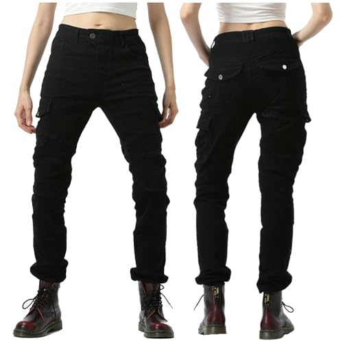 HOMDECR Herren/Damen Slim Fit Motorrad Jeans Mit Protektoren Knie Und Hüftprotektoren Stretch Slim Fit Denim Motorradhose Cargo Motorradjeans Schutzhose Biker Pants (Schwarz,S) von HOMDECR