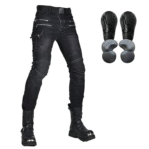 HOMDECR Herren/Damen Slim Fit Motorrad Jeans Mit Protektoren Knie Und Hüftprotektoren Stretch Slim Fit Denim Motorradhose Cargo Motorradjeans Schutzhose Biker Pants (Schwarz,XL) von HOMDECR