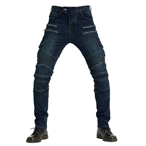 HOMDECR Herren Slim Fit Motorrad Jeans Mit Protektoren Knie Und Hüftprotektoren Stretch Slim Fit Denim Motorradhose Cargo Motorradjeans Schutzhose Biker Pants (Blau,3XL) von HOMDECR