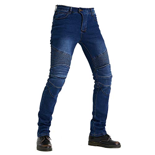 HOMDECR Herren Slim Fit Motorrad Jeans Mit Protektoren Knie Und Hüftprotektoren Stretch Slim Fit Denim Motorradhose Cargo Motorradjeans Schutzhose Biker Pants (Blau,L) von HOMDECR