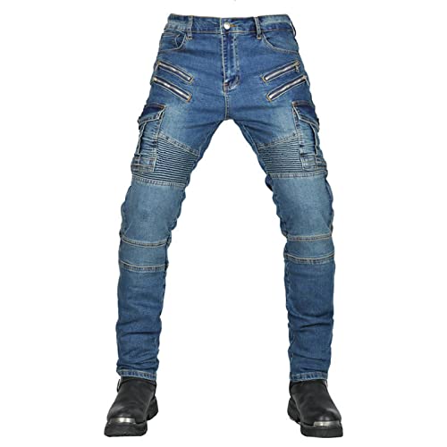 HOMDECR Herren Slim Fit Motorrad Jeans Mit Protektoren Knie Und Hüftprotektoren Stretch Slim Fit Denim Motorradhose Cargo Motorradjeans Schutzhose Biker Pants (Blau,XL) von HOMDECR