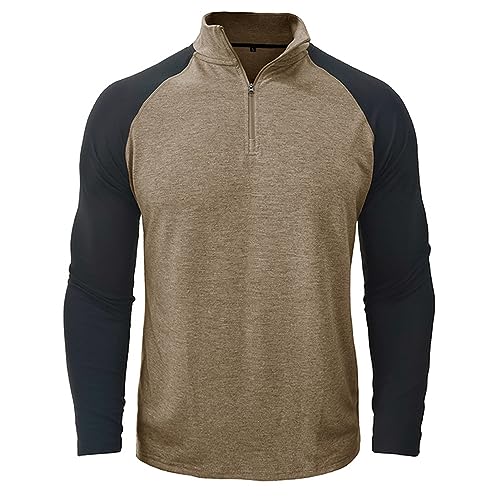 HOMDECR Herren-Sweatshirt Mit Viertelreißverschluss, Langärmelig, Outdoor-Athletik-Performance-Pullover, Outdoor-Lauf-Walking-Sweatshirt (Khaki,M) von HOMDECR