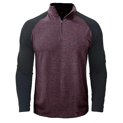 HOMDECR Herren-Sweatshirt Mit Viertelreißverschluss, Langärmelig, Outdoor-Athletik-Performance-Pullover, Outdoor-Lauf-Walking-Sweatshirt (Rot,XL) von HOMDECR