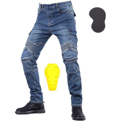 HOMDECR Motorradhose Herren, Motorrad Jeans Herren, Aramidfaser Jeans Herren Motorrad, Mit Protektoren Motorradhose (Blau,XL) von HOMDECR