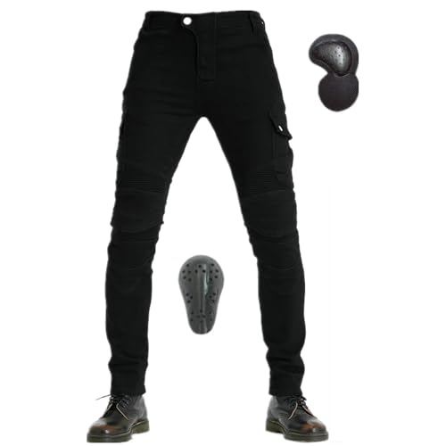 HOMDECR Motorradhose Herren/Damen, Aramid-Gewebe Stretch Jeans Hosen Herren/Damen, Motorrad Hosen Herren Herren/Damen Mit Protektoren (Schwarz,XS) von HOMDECR