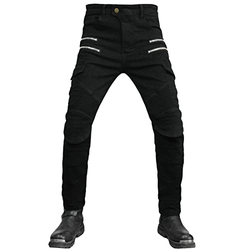 HOMDECR YFFS Herren Motorradhose,Motorradjeans Motorrad Hose Mit 2 Paar Protektoren An Hüfte Und KnieAbnehmbare Schutzhose, Atmungsaktivem, Verschleißfestem (Schwarz,2XL) von HOMDECR