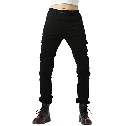 YFFS Damen Slim Fit Motorrad Jeans mit Protektoren Knie Und Hüftprotektoren Stretch Slim Fit Denim Motorradhose Cargo Motorradjeans Schutzhose Biker Pants (Black,XXS) von HOMDECR