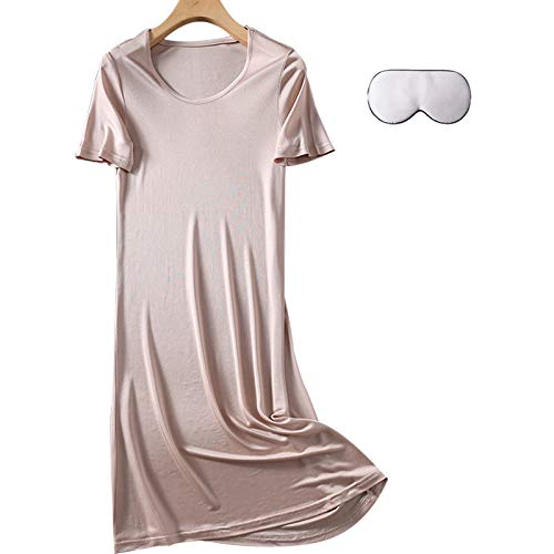 HOMDREAM Damen Nachthemd High End Seide Gestrickt Kurzarm Nachthemd Pyjamas Damen Loose Large Size Suspender Petticoat,Pink-XXL von HOMDREAM