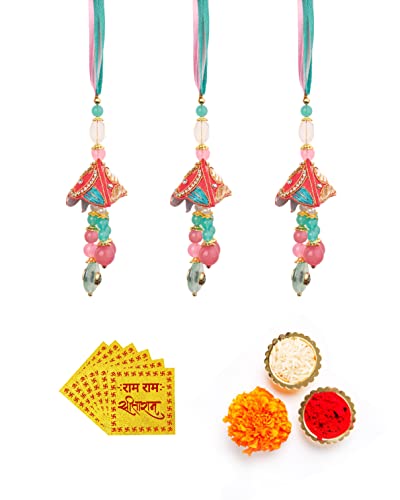 HOME GENIE Amelia Rajasthani Traditional Lumba with Latkan Work | Zardozi Embroidery Design and Colorful Beads Latkan | Latkan Rakhi For Bhabhi - Pack of 3 von Amelia