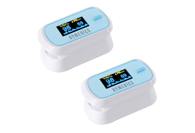 HOMEDICS Pulsoximeter 2x Pulsoxymeter Finger Puls Messgerät Sauerstoff Blut SpO2, Inklusive Trageschlaufe und Batterien von HOMEDICS