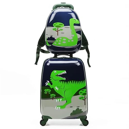 HOMELECT Dinosaurier Kinderkoffer, 18" Koffer mit Rädern und 13" Rucksack, Tier Cartoon Muster Handgepäck Hartschale 2 Stück Kindergepäck, Ideal für Kinder, Schule, Verschenken von HOMELECT