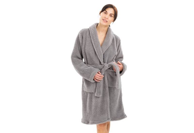 HOMELEVEL Bademantel Kuschelfleece Bademantel Damen - Sherpa Morgenmantel Taschen Gürtel, Polyester von HOMELEVEL
