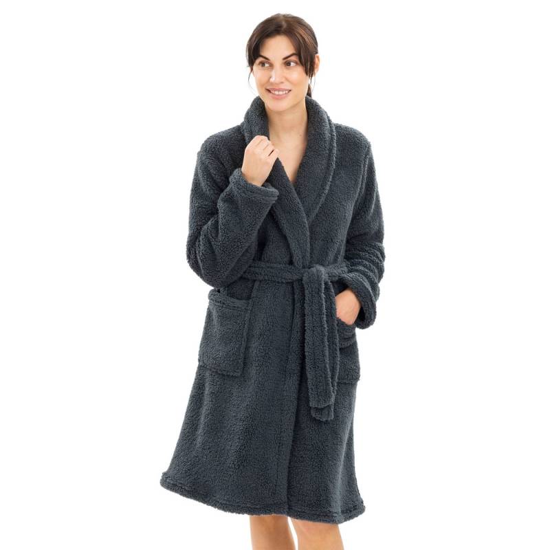 HOMELEVEL Bademantel Kuschelfleece Bademantel Damen - Sherpa Morgenmantel Taschen Gürtel, Polyester von HOMELEVEL