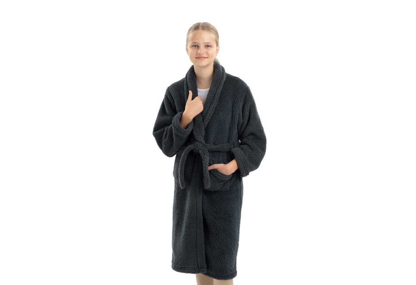 HOMELEVEL Bademantel Kuschelfleece Bademantel Kinder - Sherpa Morgenmantel Taschen Gürtel, Polyester von HOMELEVEL