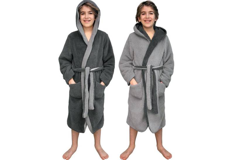 HOMELEVEL Bademantel Kuschelfleece Bademantel für Kinder - Sherpa Morgenmantel mit Taschen, Polyester von HOMELEVEL