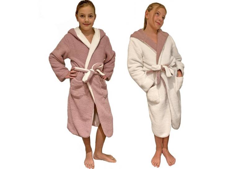 HOMELEVEL Bademantel Kuschelfleece Bademantel für Kinder - Sherpa - Wende-Design, Polyester von HOMELEVEL
