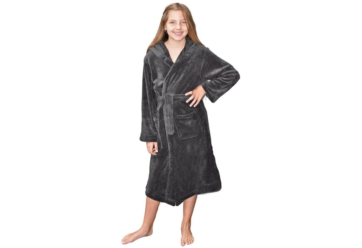 HOMELEVEL Bademantel Kuschelfleece Kinder Bademantel Morgenmantel mit Taschen Kapuze Gürtel, Polyester, Kinderbademantel für Jungen und Mädchen von HOMELEVEL