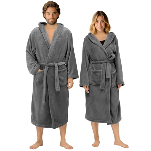 HOMELEVEL Bademantel Morgenmantel Unisex - kuschelweicher Reisebademantel Saunamantel - Mikrofaser Mantel mit Kapuze für Männer und Frauen - verschiedene Größen von HOMELEVEL