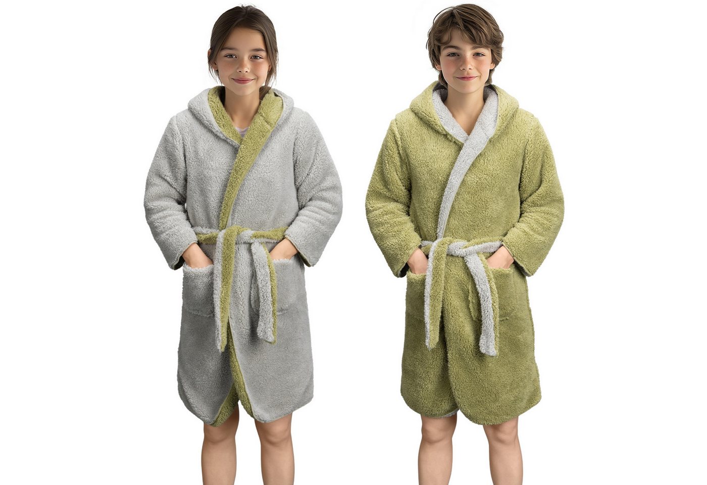 HOMELEVEL Bademantel Wende-Kinderbademantel für Jungen und Mädchen, Polyester, Kuschelfleece Bademantel für Kinder - Sherpa Morgenmantel mit Taschen von HOMELEVEL