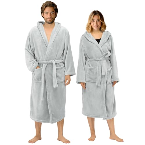 HOMELEVEL Bademantel für Damen und Herren - Flanell Morgenmantel leicht aus Polyester - Sauna Bademäntel - Mikrofaser Saunamantel Robe - Bathrobe Women and Men von HOMELEVEL