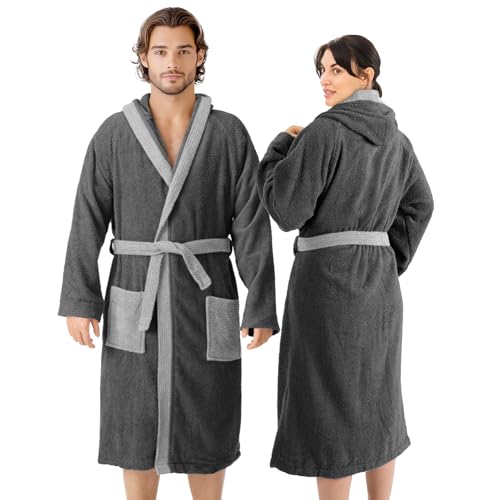 HOMELEVEL Bademantel Damen Herren - Bademantel Damen Frottee Baumwolle - Bademäntel für Sauna Urlaub Zuhause oder Schwimmbad - Mit Kapuze und Taschen von HOMELEVEL