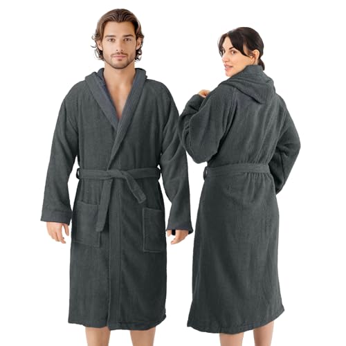 HOMELEVEL Bademantel Damen Herren - Bademantel Damen Frottee Baumwolle - Bademäntel für Sauna Urlaub Zuhause oder Schwimmbad - Mit Kapuze und Taschen von HOMELEVEL