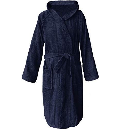 HOMELEVEL Frottee Bademantel 100% Baumwolle Frauen Männer Damen und Herren in Marineblau, 4XL von HOMELEVEL