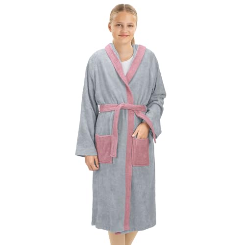 HOMELEVEL Frottee Bademantel für Kinder - Morgenmantel mit Taschen Kapuze Gürtel - Kinderbademantel für Jungen und Mädchen - 100% Baumwolle von HOMELEVEL