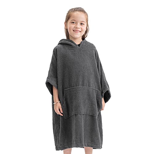 HOMELEVEL Kinder Badeponcho aus 100% Baumwolle - Poncho Handtuch für Strand Schwimmbad - Surfponcho mit Kapuze - Bademantel für Jungen und Mädchen von HOMELEVEL