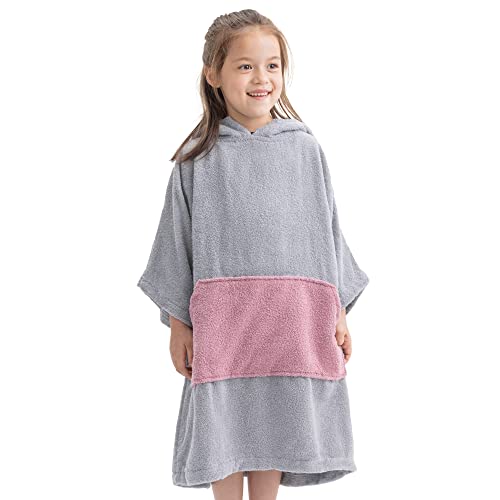 HOMELEVEL Kinder Badeponcho aus 100% Baumwolle - Poncho Handtuch für Strand Schwimmbad - Surfponcho mit Kapuze - Bademantel für Jungen und Mädchen von HOMELEVEL