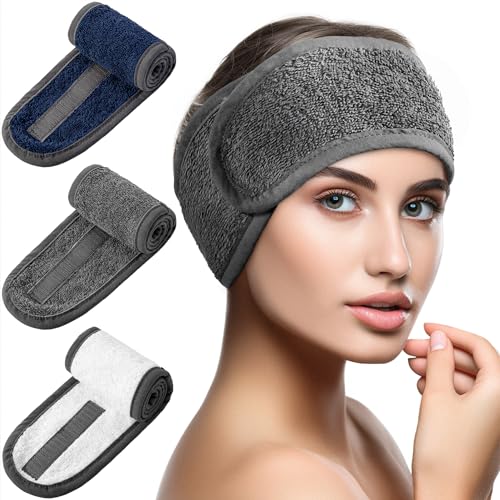 HOMELEVEL Kosmetik Haarband 3er Set - 3x Frottee Abschmink Haarband - Kosmetik Stirnband zum Abhalten der Haare - Headband Skincare 100% Baumwolle - One Size von HOMELEVEL