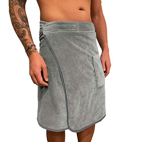 HOMELEVEL Sauna Kilt für Herren mit Klettverschluss und Tasche aus 100% Baumwolle Saunakilt Sarong von HOMELEVEL