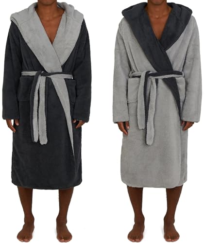 HOMELEVEL Sherpa Wende Bademantel Herren mit Kapuze Morgenmantel Hausmantel Bademäntel Winter Warm von HOMELEVEL