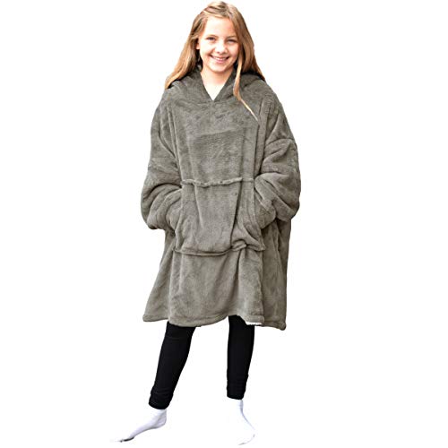 HOMELEVEL Kinder Sherpa Hoodie Pullover - Pulli mit Kapuze für Jungs und Mädchen - Kuschel Sweatshirt oversized - Kuschelpullover - 100% Polyester von HOMELEVEL