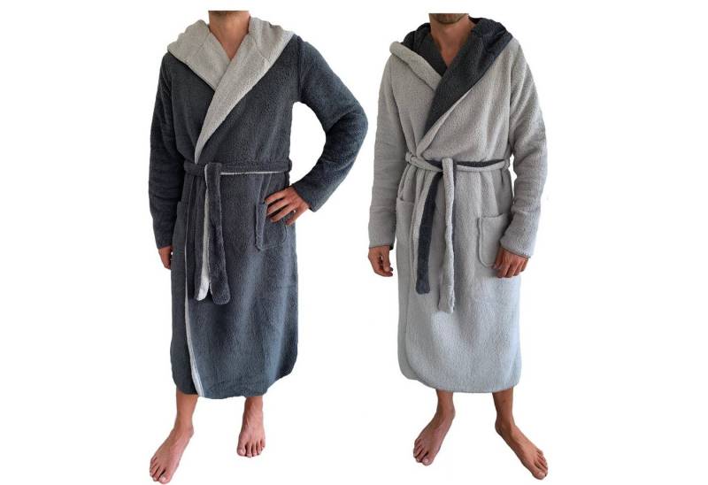 HOMELEVEL Unisex-Bademantel Wendebademantel - Saunamantel Morgenmantel Herren flauschig, Polyester, Bademantel Herren mit Kapuze - Hausmantel warm - Winter Sauna - L von HOMELEVEL