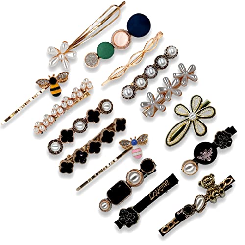 HOMEMATES 15 Stück Koreanischer Stil Perlen Haarspangen Damen Set Haarnadel Koreanischer Stil Haarspange Marmor Alligator Bobby Pins Entenschnabel Kopfschmuck Schmuck Haarschmuck Set von HOMEMATES