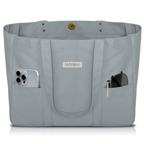 HOMESPON Canvas Tote Bag Damen Handtasche Groß Shopper Taschen Umhängetasche mit Laptop Fach (Grau) von HOMESPON