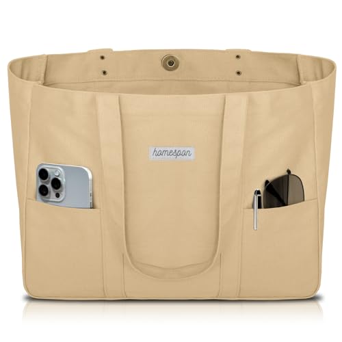 HOMESPON Canvas Tote Bag Damen Handtasche Groß Shopper Taschen Umhängetasche mit Laptop Fach (Khaki) von HOMESPON