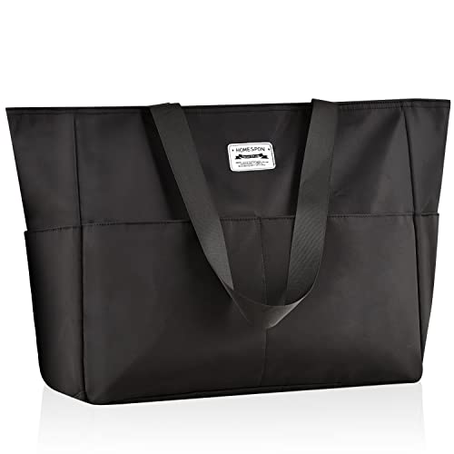 HOMESPON Große Strandtasche Damen mit Reißverschluss Wasserdicht Badetasche XXL Familie Beach Tote Bag,Schwarz von HOMESPON